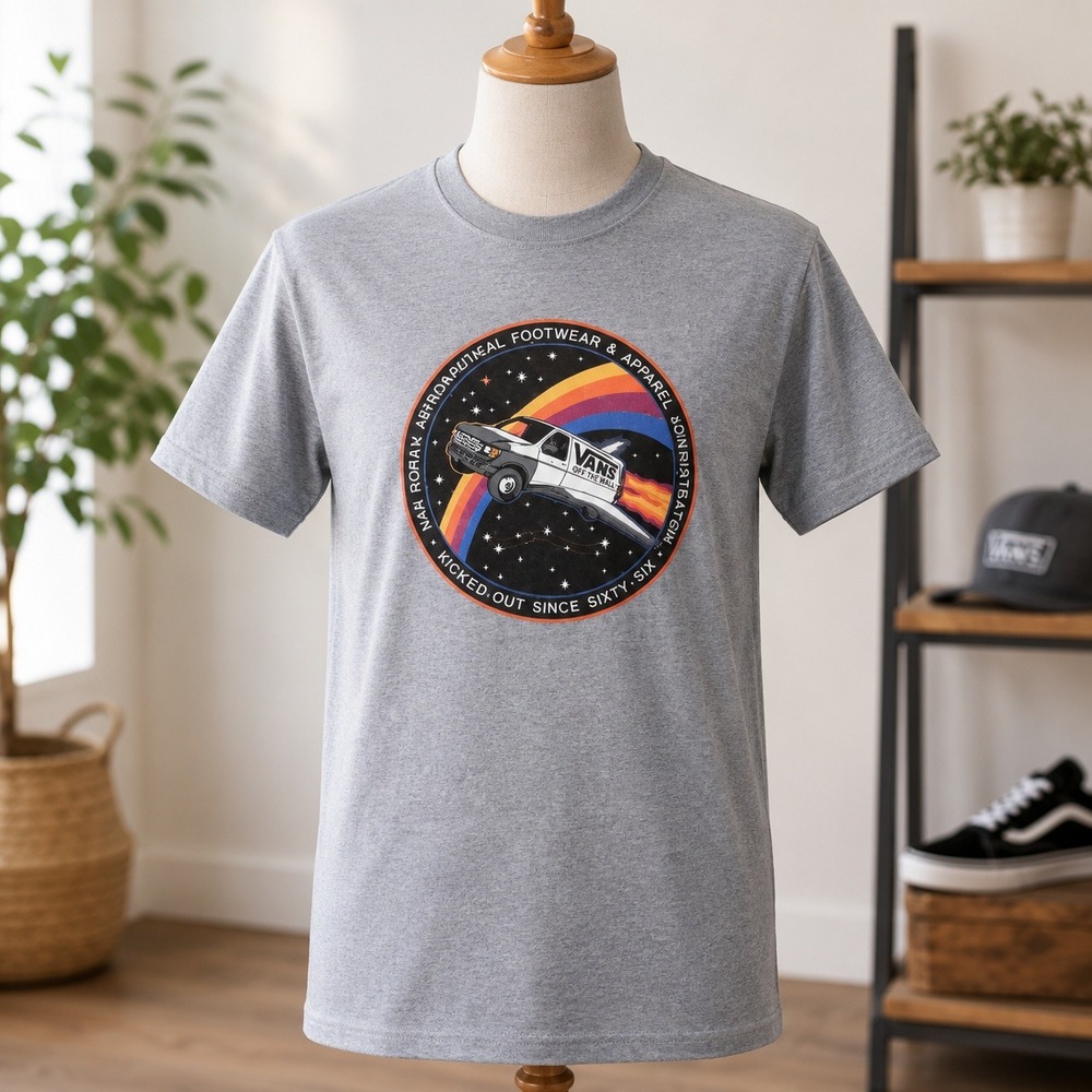 NWT Vans Magic Vans Bus SS Tee Mens Small Gray Space Graphic Astronautical Shirt